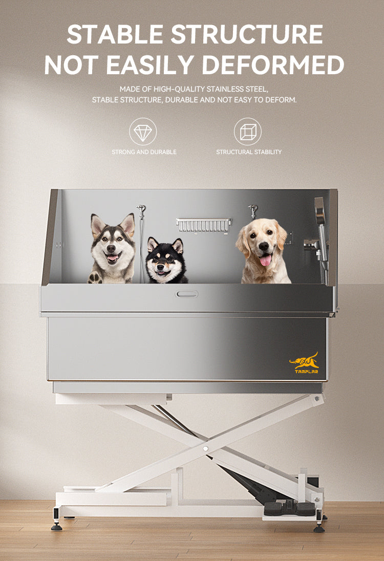 BT-62E 62 inches Electric lift large dog shower bath tub stainless steel