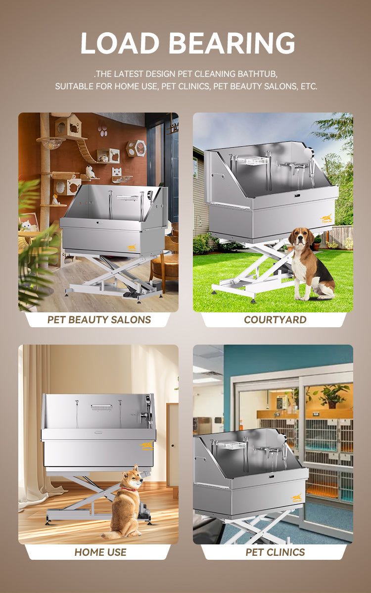 BT-62E 62 inches Electric lift large dog shower bath tub stainless steel