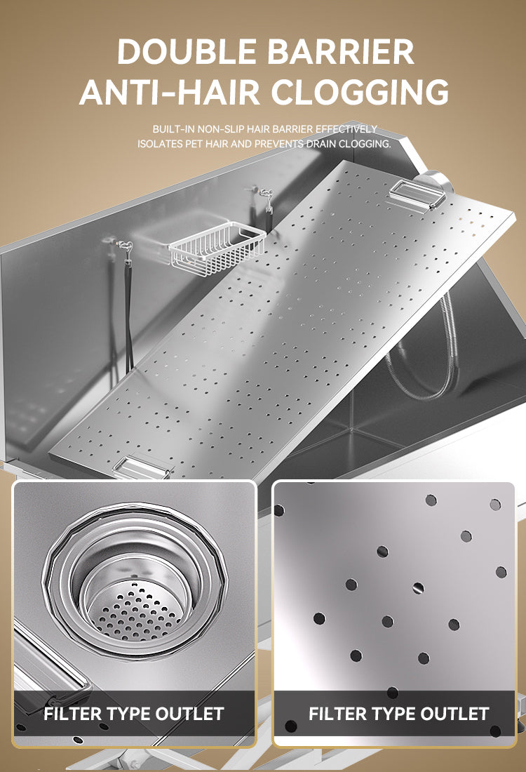 BT-62E 62 inches Electric lift large dog shower bath tub stainless steel