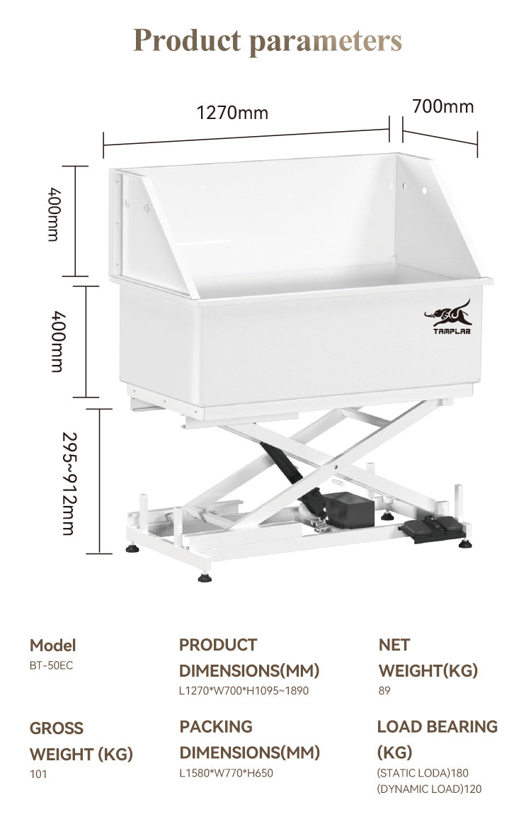 BT-50EC Wholesale Stainless Steel Adjustable Electric Lift Pet Animal Shower Beauty Ceramic Paint Bathtub Dog Sink