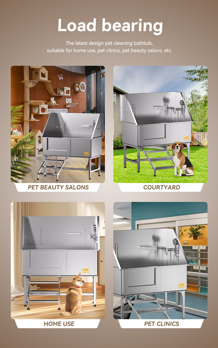 BT-50P Best price 50" quality Stainless Steel Bathing Tub Cat Dog Grooming Bath Tub With sliding door and anti-slip stairs