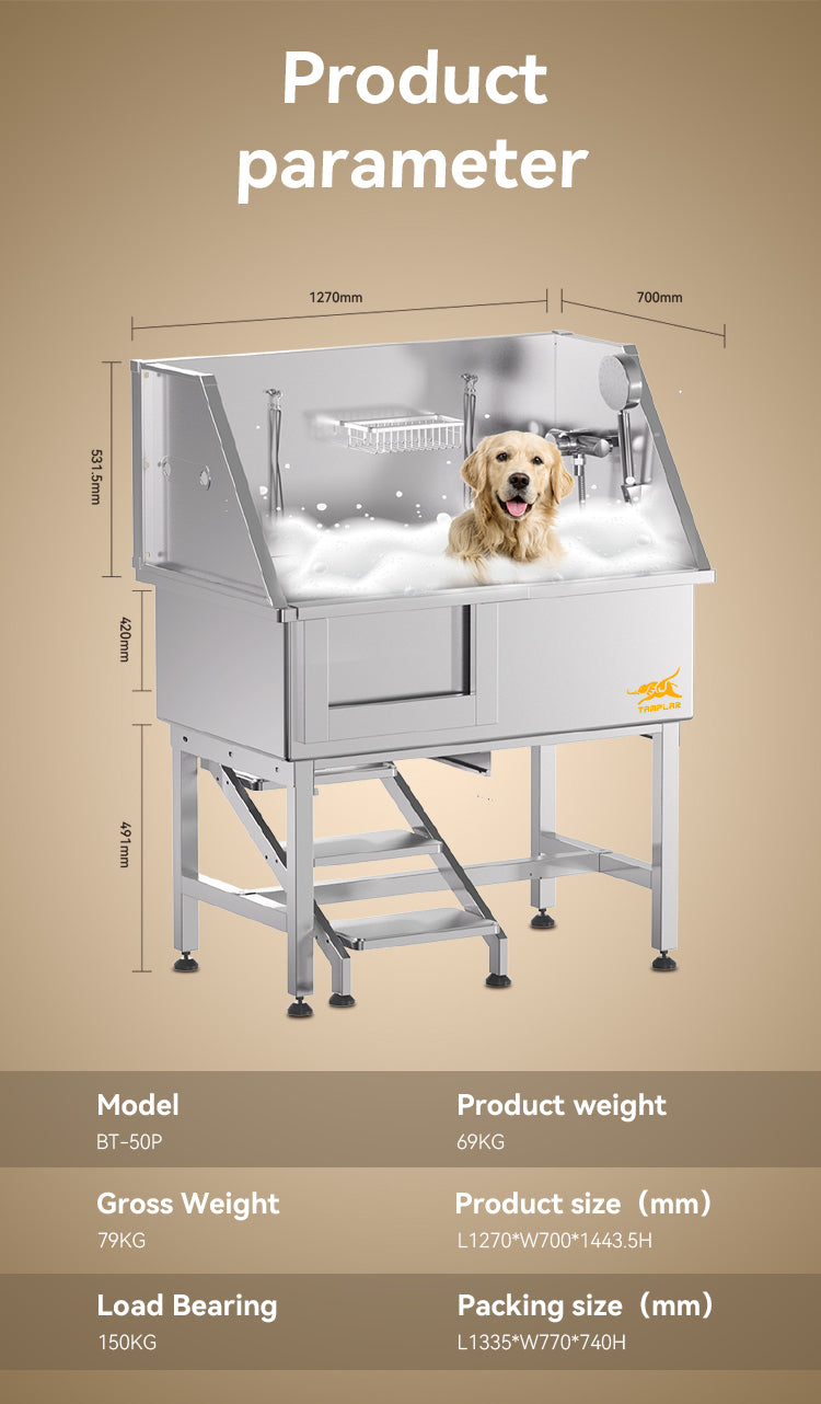 BT-50P Best price 50" quality Stainless Steel Bathing Tub Cat Dog Grooming Bath Tub With sliding door and anti-slip stairs