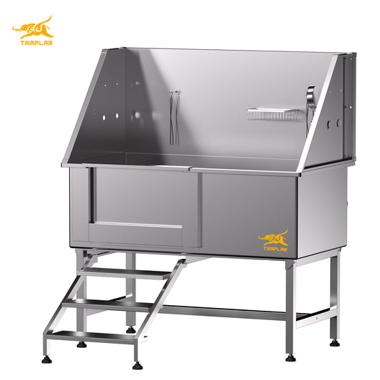 BT-50P Mejor precio Bañera de acero inoxidable de calidad de 50" para baño y peluquería de gatos y perros con puerta corrediza y escaleras antideslizantes