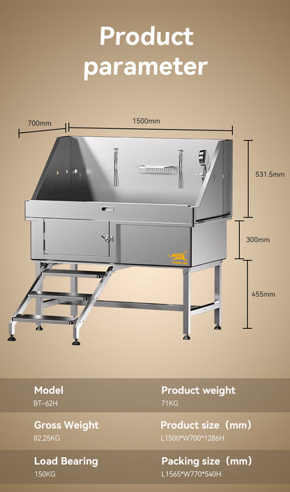 BT-62H 62"Pet Spa Dog Bathtub With Stairs Bathtubs For Cat and dog SPA pet with stairs for grooming pet bath spa tub