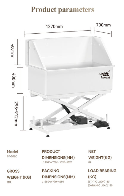 BT-50EC Wholesale Stainless Steel Adjustable Electric Lift Pet Animal Shower Beauty Ceramic Paint Bathtub Dog Sink