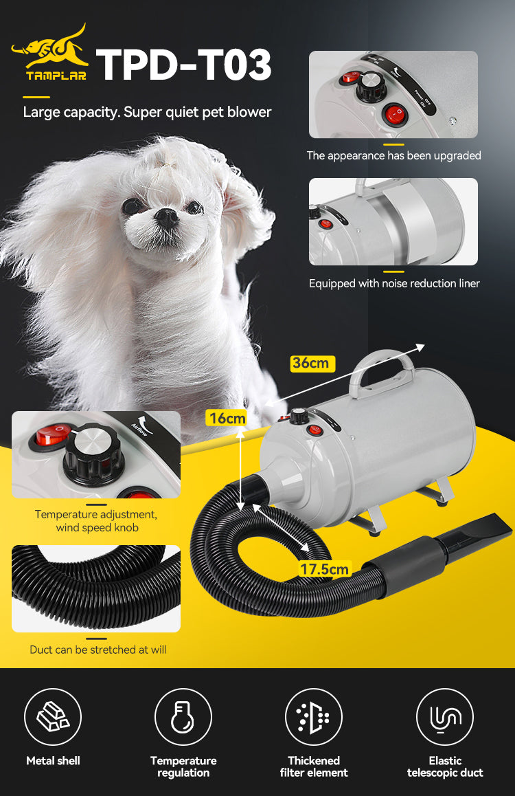 PWB-01S TAMPLAR High-Power Pet Hair Dryer for Quick and Silent Dryer