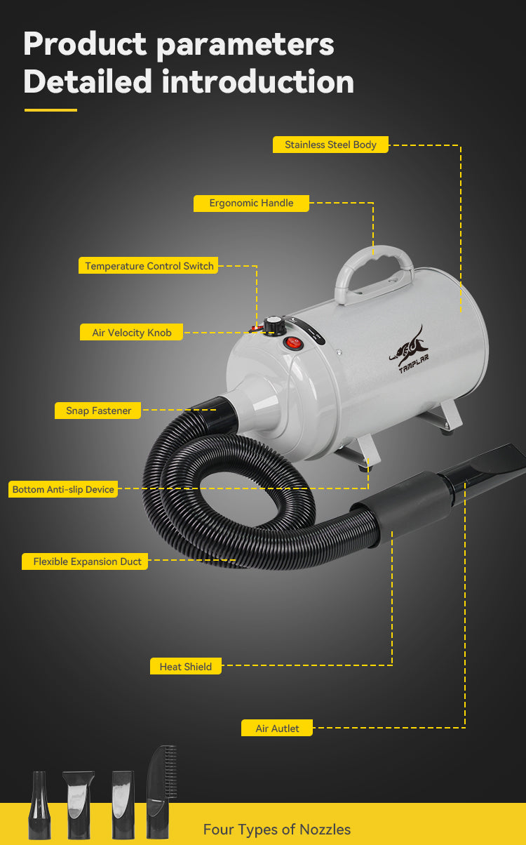 PWB-01S TAMPLAR High-Power Pet Hair Dryer for Quick and Silent Dryer